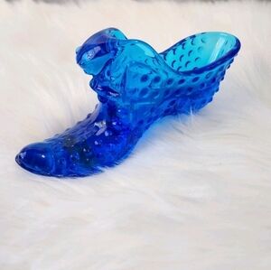 Fenton • Cobalt Hobnail Glass Boot Figurine